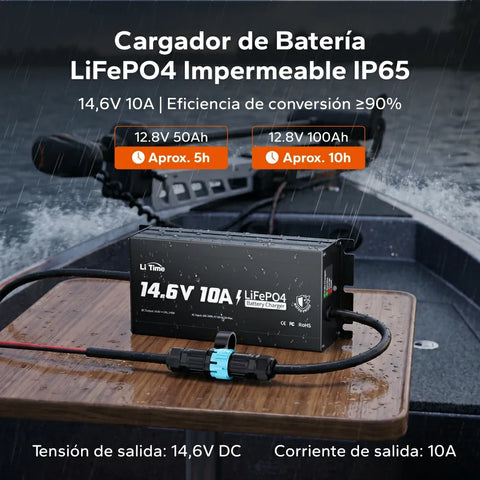 LiTime 12V 10A Cargador de baterías de litio Resistente al agua IP65