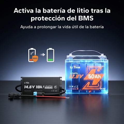 LiTime 12V 10A Cargador de baterías de litio Resistente al agua IP65