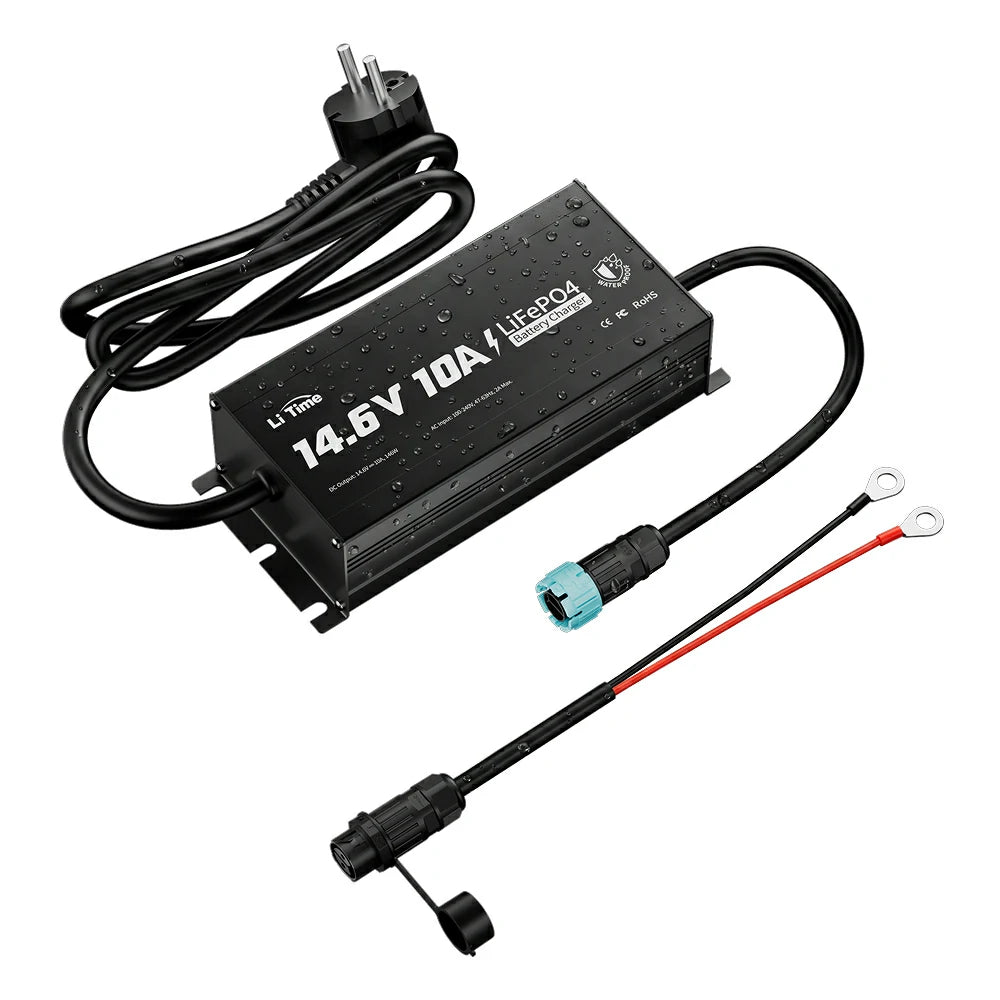 LiTime 12V 10A Cargador de baterías de litio Resistente al agua IP65