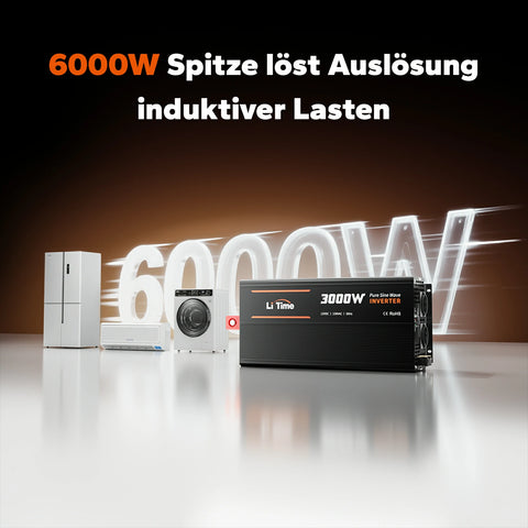 LiTime 3000W Inversor de Onda Senoidal Pura 12V DC a 230V AC Convertidor