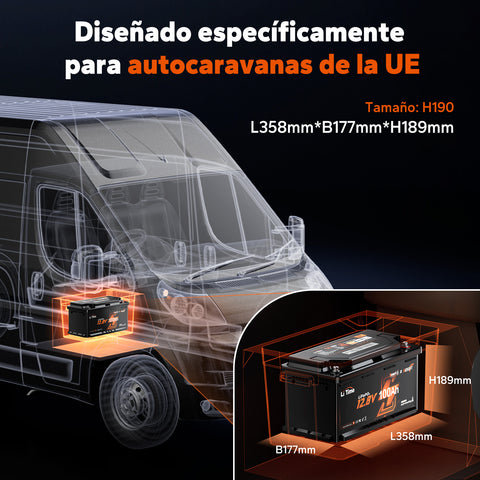 Batería LiFePO4 12V 100Ah – 200A Continua para Mover Autocaravanas, con Bluetooth, Calefacción y Formato DIN H8