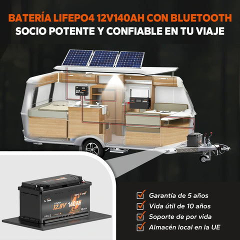 Batería de Litio 12V 140Ah H190 para Autocaravana – Con Bluetooth y Montaje Bajo Asiento – Formato DIN H8