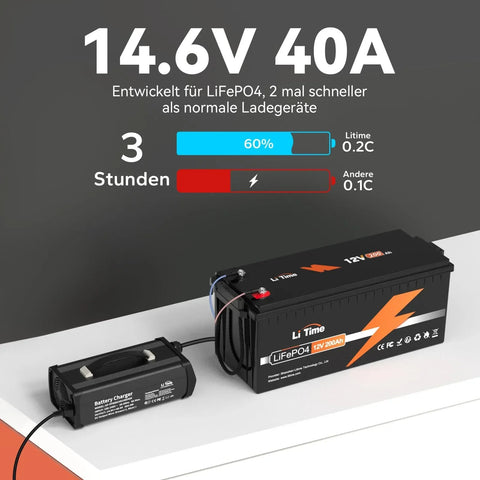 LiTime Caricabatterie Litio 14.6V 40A per Batterie LiFePO4 12V - LiTimeFR/IT/ES