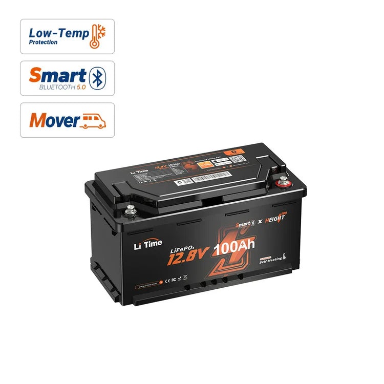 Batería LiFePO4 12V 100Ah – 200A Continua para Mover Autocaravanas, con Bluetooth, Calefacción y Formato DIN H8