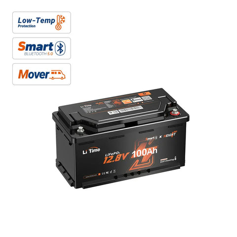 Batería LiFePO4 12V 100Ah – 200A Continua para Mover Autocaravanas, con Bluetooth, Calefacción y Formato DIN H8