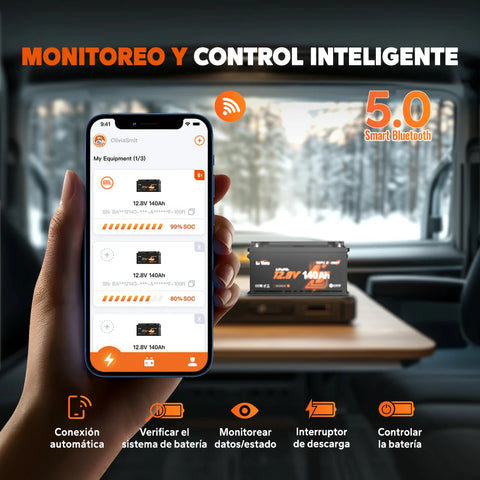 Batería de Litio 12V 140Ah H190 para Autocaravana – Con Bluetooth y Montaje Bajo Asiento – Formato DIN H8