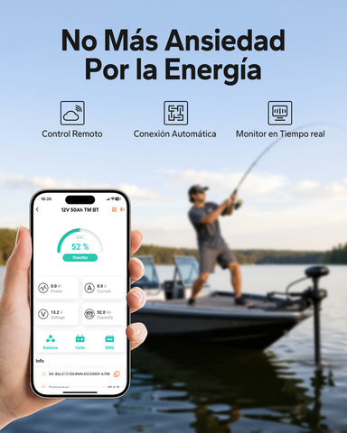 Batería LiFePO4 12V 50Ah para motor eléctrico de pesca con Bluetooth y protección contra bajas temperaturas