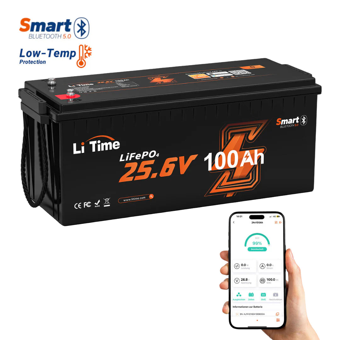 Batería LiFePO4 24V 100Ah LiTime con Bluetooth y Protección a Baja Temperatura – Energía Confiable Frente a Cortes de Luz