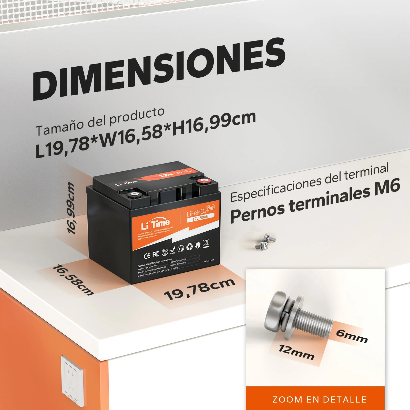 LiTime 12V 50Ah Litio 640Wh, Puerto deportivo, cámper y buscador de peces
