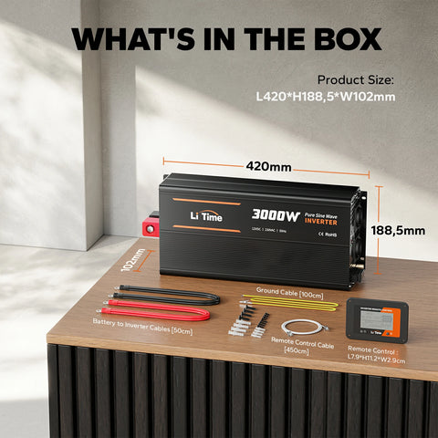 LiTime 3000W Inversor de Onda Senoidal Pura 12V DC a 230V AC Convertidor