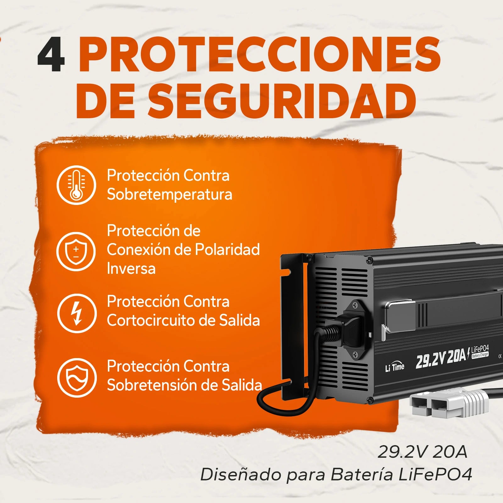 Cargador de batería de litio LiTime 29.2V 20A para batería de litio LiFePO4 de 24V