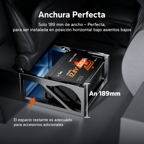 Batería LiFePO4 12V 320Ah W190 para autocaravana, batería de litio compacta para montaje bajo asiento con Bluetooth