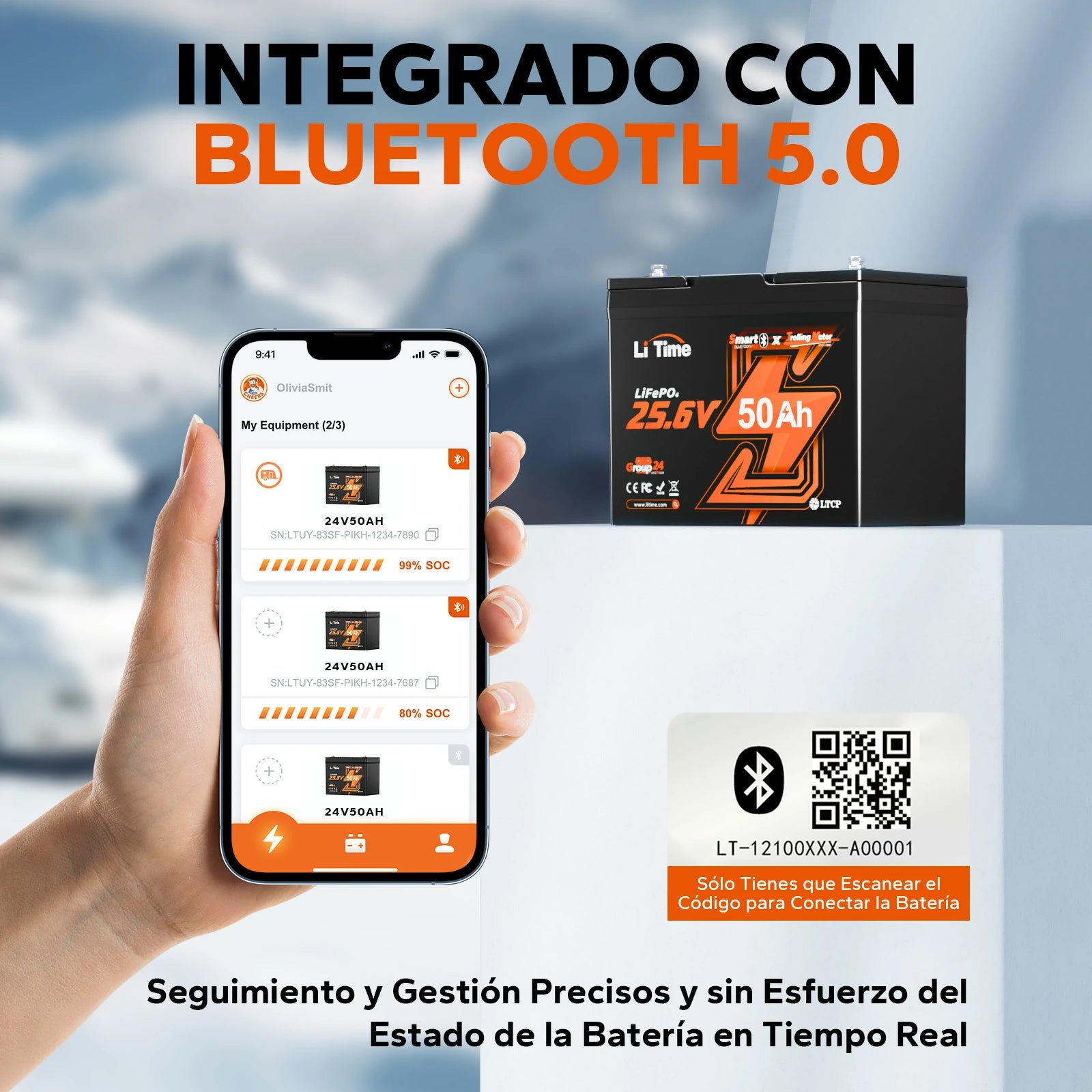 Batería de Litio de Ciclo Profundo 24V 50Ah con Bluetooth para Barcos con Motor Eléctrico de 100 lb