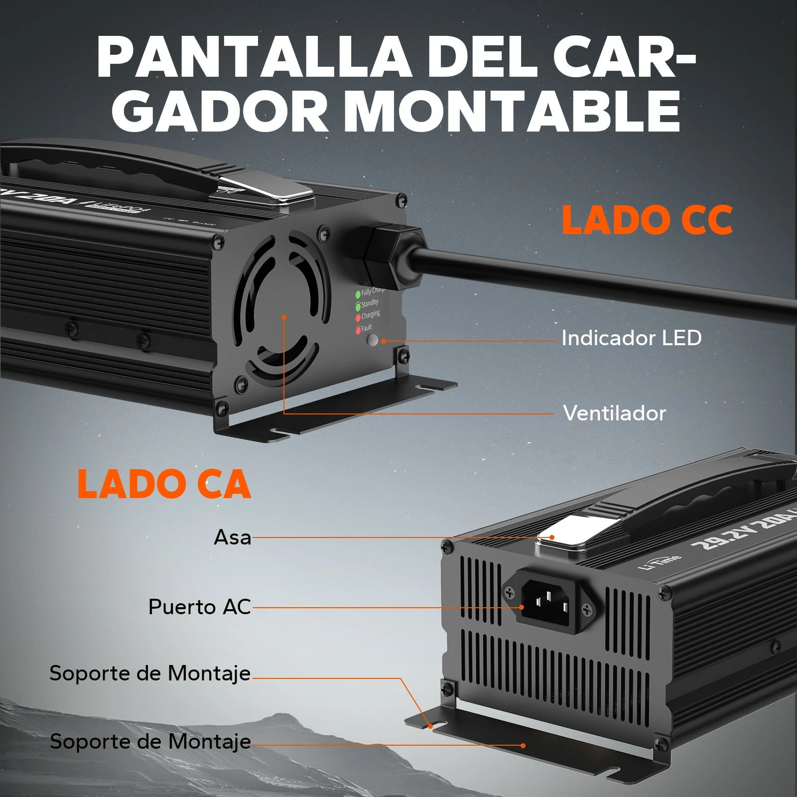 Cargador de batería de litio LiTime 29.2V 20A para batería de litio LiFePO4 de 24V