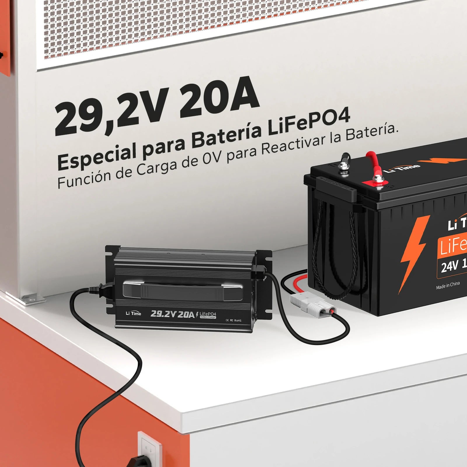 Cargador de batería de litio LiTime 29.2V 20A para batería de litio LiFePO4 de 24V