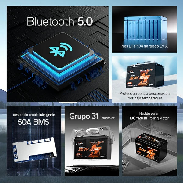 Batería de Litio de Ciclo Profundo LiTime 36V 50Ah con Bluetooth – Grupo 31 para Motor de Arrastre de 120 lb y Aplicaciones Marinas