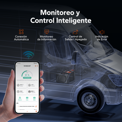 Batería LiFePO4 12V 320Ah W190 para autocaravana, batería de litio compacta para montaje bajo asiento con Bluetooth