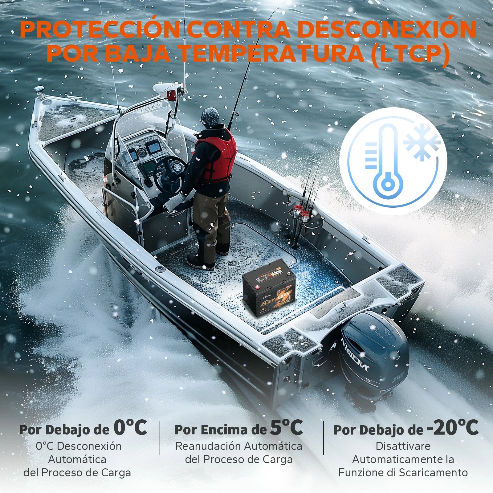 Batería de Litio de Ciclo Profundo 24V 50Ah con Bluetooth para Barcos con Motor Eléctrico de 100 lb