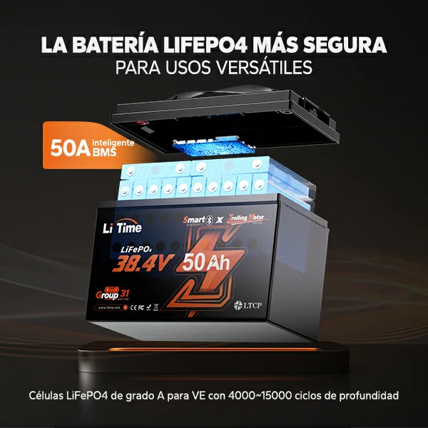 Batería de Litio de Ciclo Profundo LiTime 36V 50Ah con Bluetooth – Grupo 31 para Motor de Arrastre de 120 lb y Aplicaciones Marinas