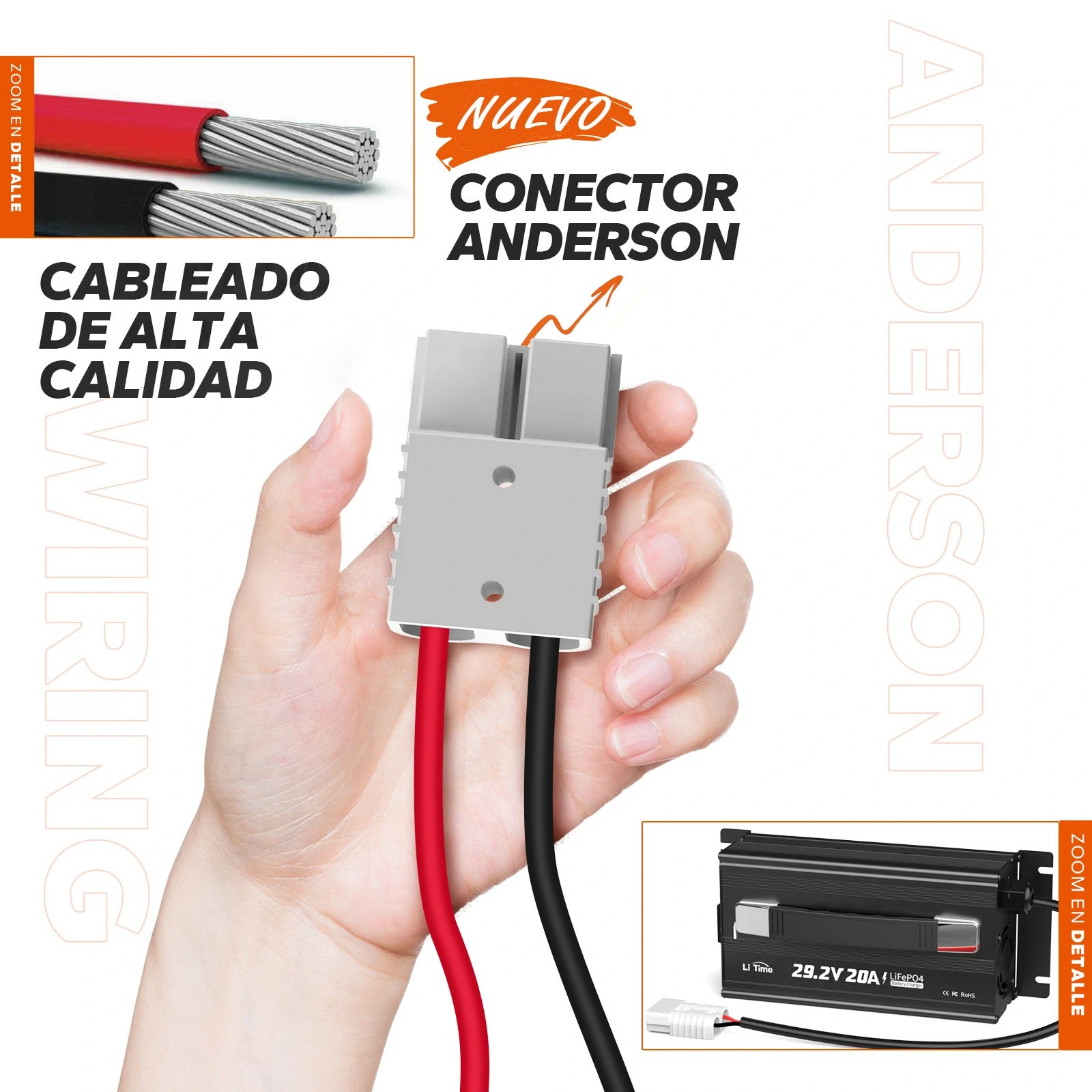 Cargador de batería de litio LiTime 29.2V 20A para batería de litio LiFePO4 de 24V
