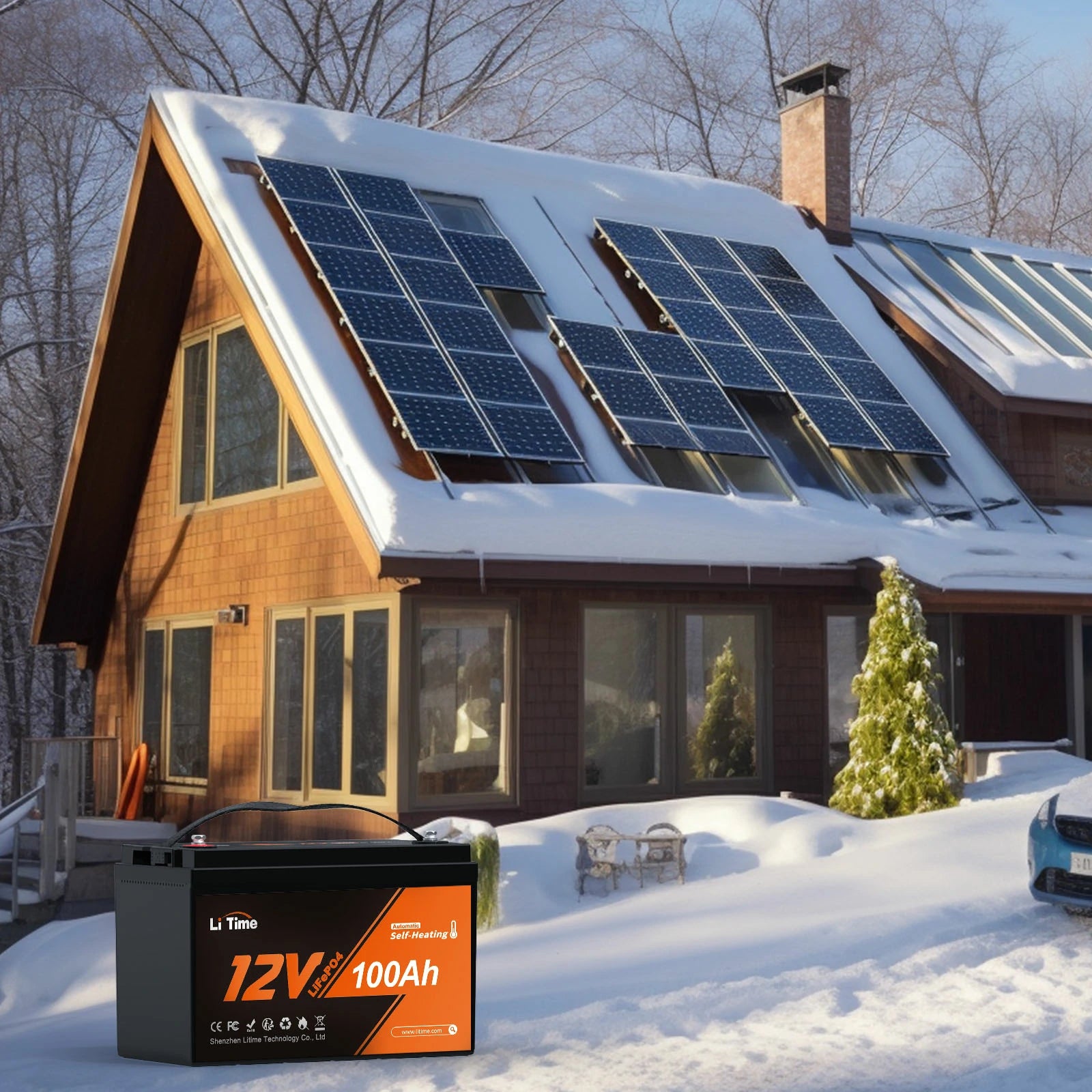 LiTime 12V 100Ah Batería LiFePO4 de ciclo profundo con autocalentamiento y protección contra bajas temperaturas