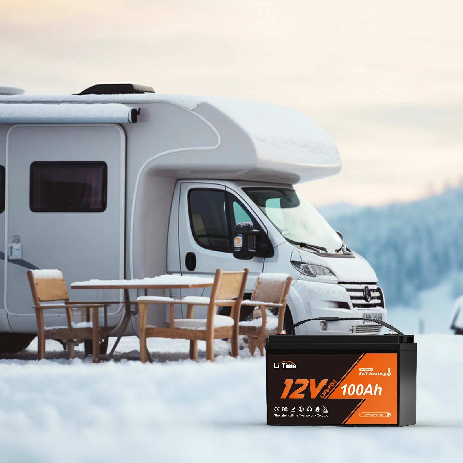 LiTime 12V 100Ah Batería LiFePO4 de ciclo profundo con autocalentamiento y protección contra bajas temperaturas