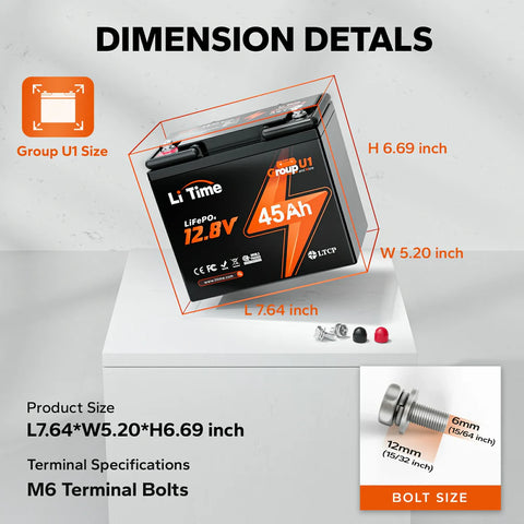LiTime 12V 45Ah Grupo U1 Batería de Litio de Ciclo Profundo , Para Sillas de Ruedas y Scooters de Movilidad
