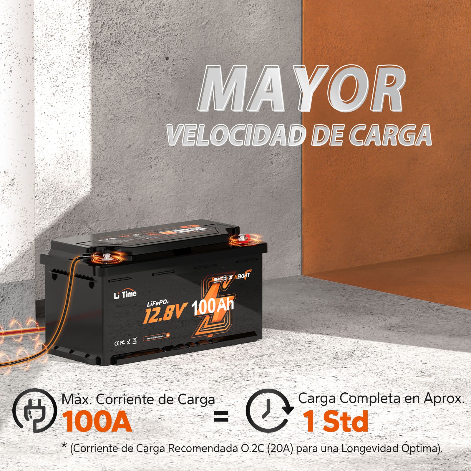 Batería LiFePO4 12V 100Ah H190 para Autocaravanas – Bluetooth, Montaje Bajo Asiento, Formato DIN H8