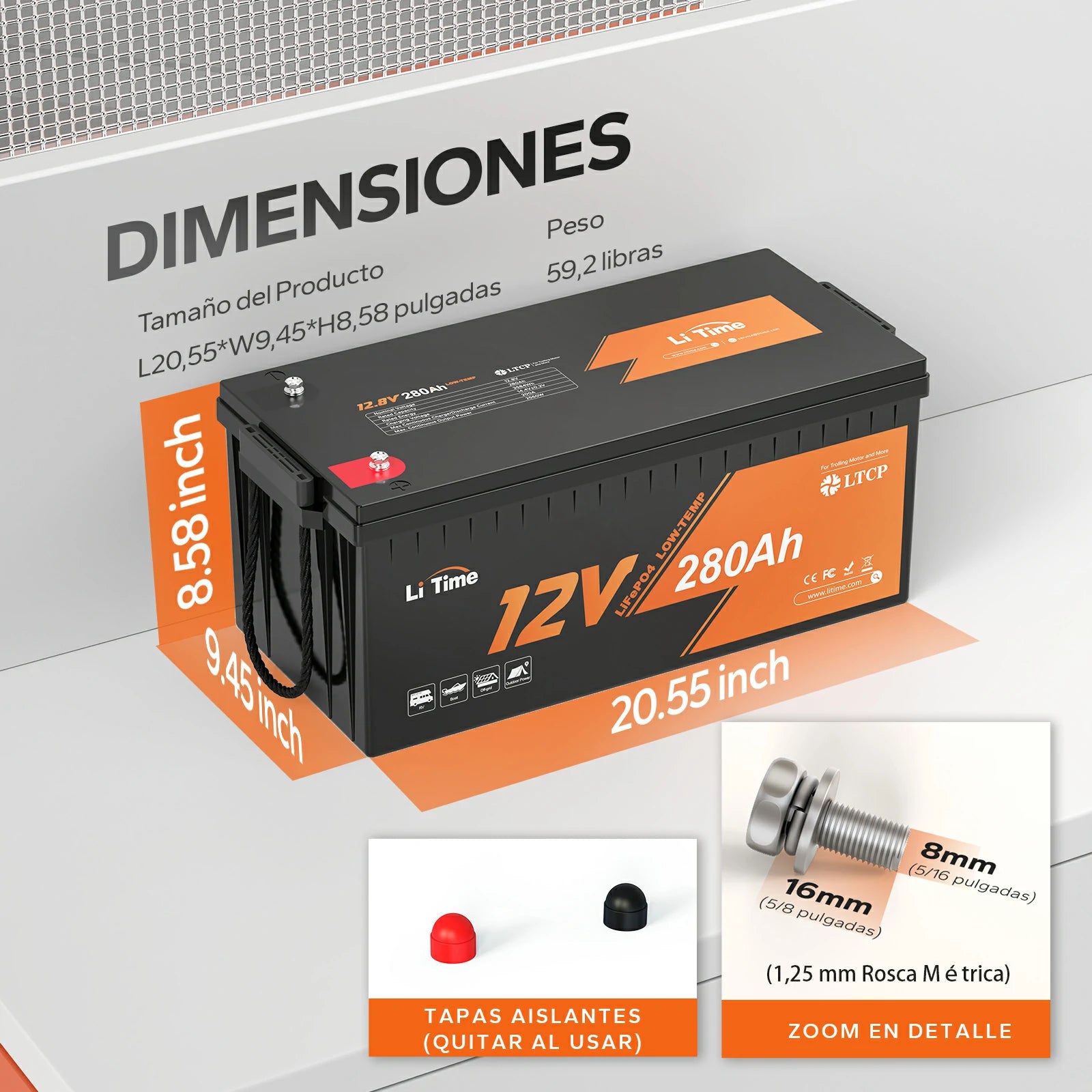LiTime 12V 280Ah Plus Batería de Ciclo Profundo con Protección en Baja Temperatura - BMS de 200A