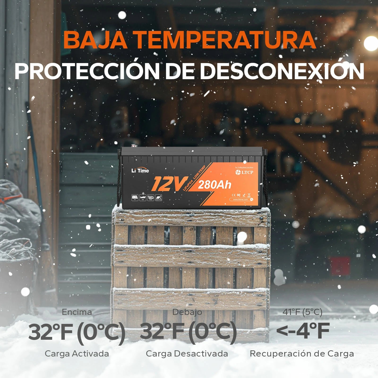 LiTime 12V 280Ah Plus Batería de Ciclo Profundo con Protección en Baja Temperatura - BMS de 200A