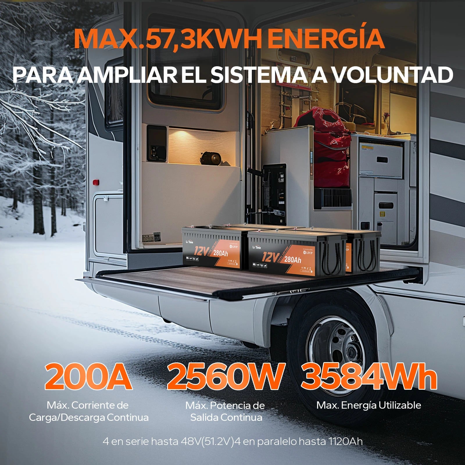 LiTime 12V 280Ah Plus Batería de Ciclo Profundo con Protección en Baja Temperatura - BMS de 200A