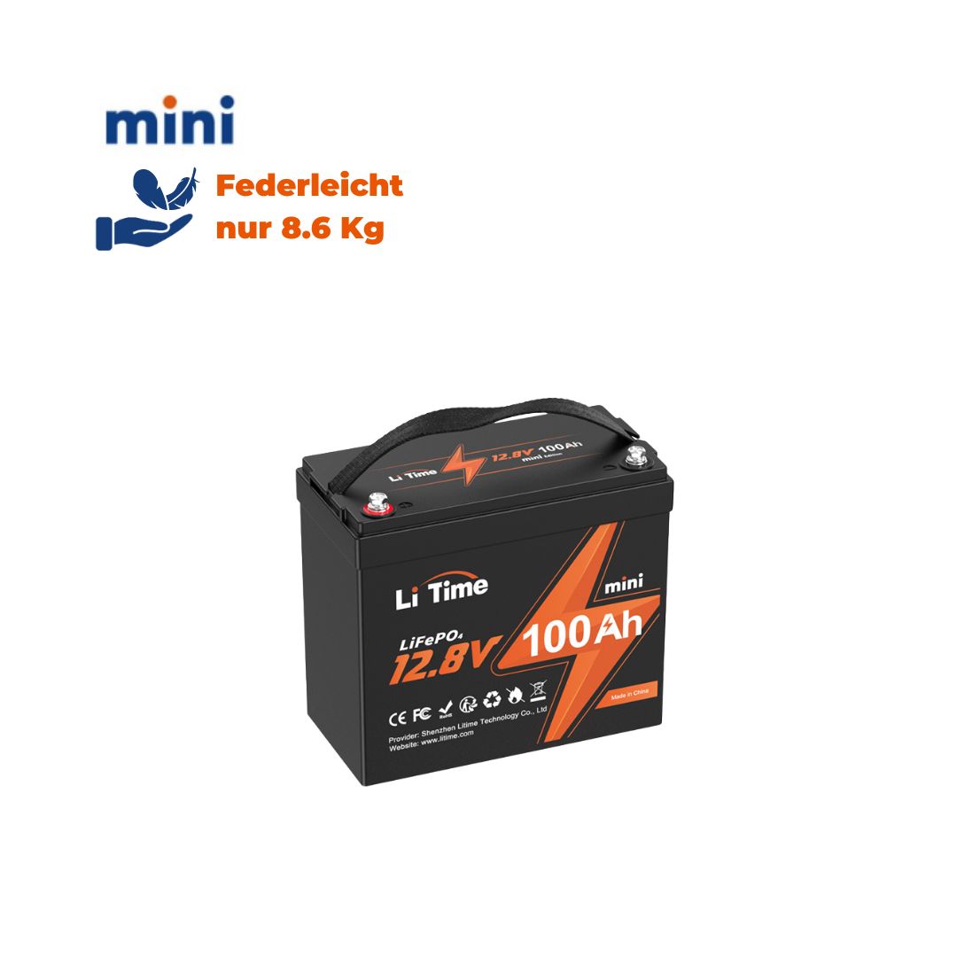 Batería de Litio LiFePO4 de Ciclo Profundo LiTime 12V 100Ah MINI, solo 8.6 kg